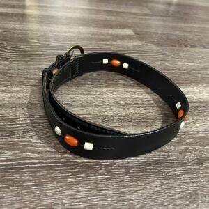 Vintage L.L.Bean Black Leather Beaded Belt Sz L Brass Buckle Western Boho Unisex